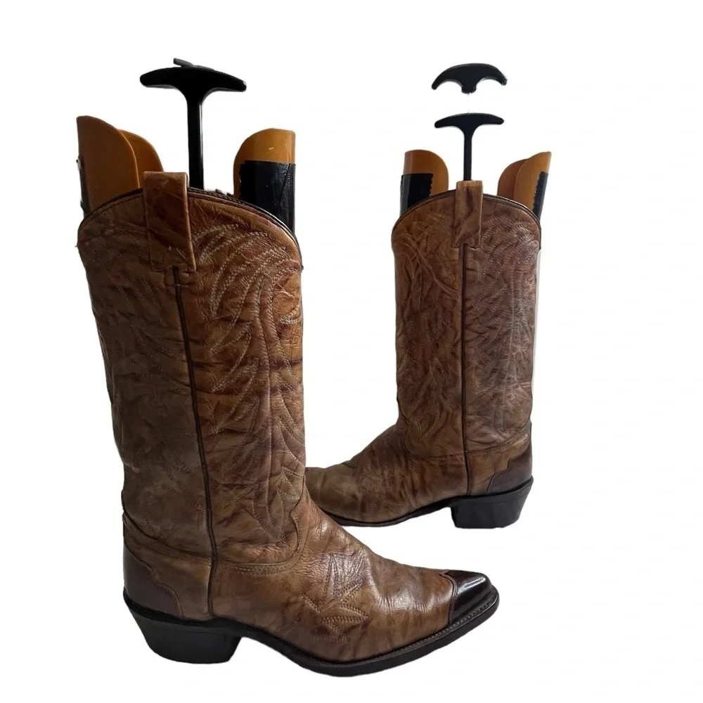 Vintage TEXAS Men's Leather Western Cowboy Boots Size 10.5 D Brown Wing Tip M 81